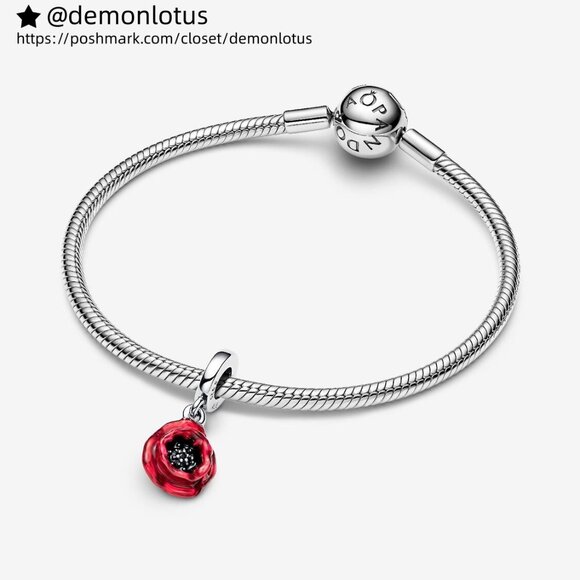Pandora Red Flower Dangle Charm - Picture 2 of 5